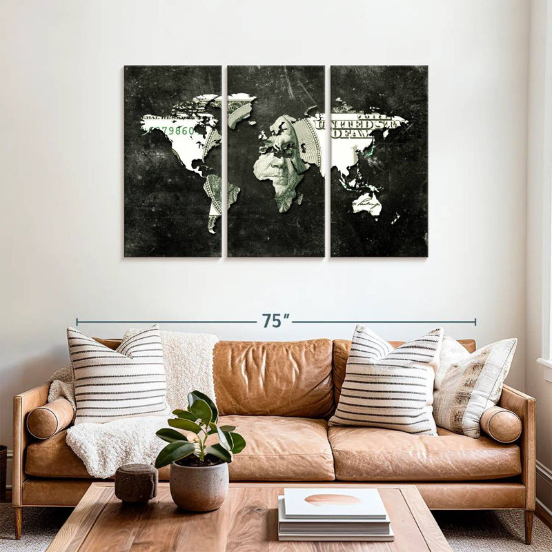 Aliaz US Dollar World Map, 36" H x 57" W
