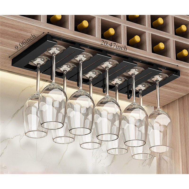 Support à verres à vin mural noir Dorcer, H 0,78 po x l 20,47 po x P 9,05 po
