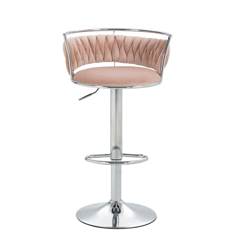 Christal Height Adjustable Swivel Bar Stool, Silver, Pink