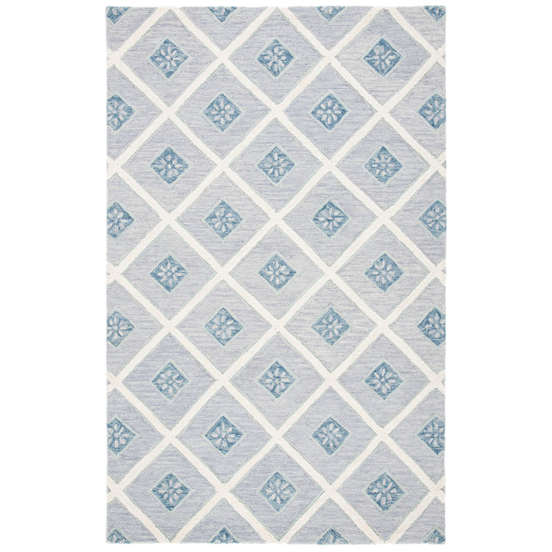 Metro Hand Tufted Wool/Cotton Geometric Rug in Gray/Ivory, Rectangle 5' x 8'