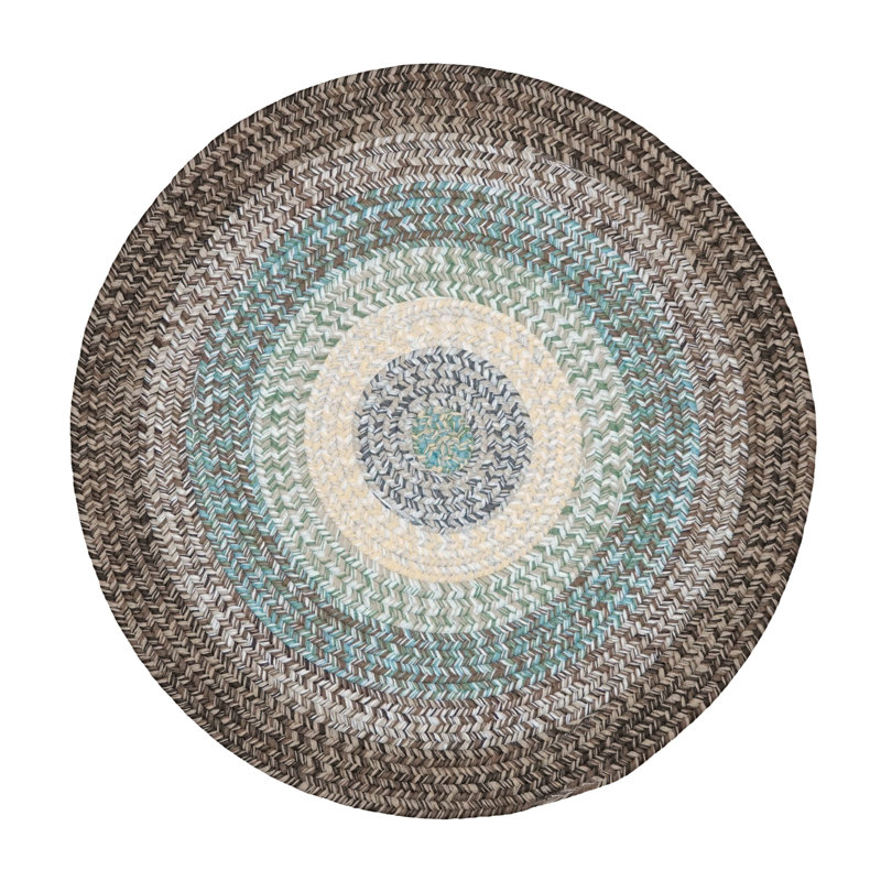 Tapis bleu / ivoire / gris en polypropylène tissé à la machine Balchand, Rond 12 pi