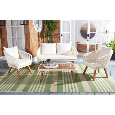 Larry Acacia Solid Wood Patio Conversation Set with Cushions 