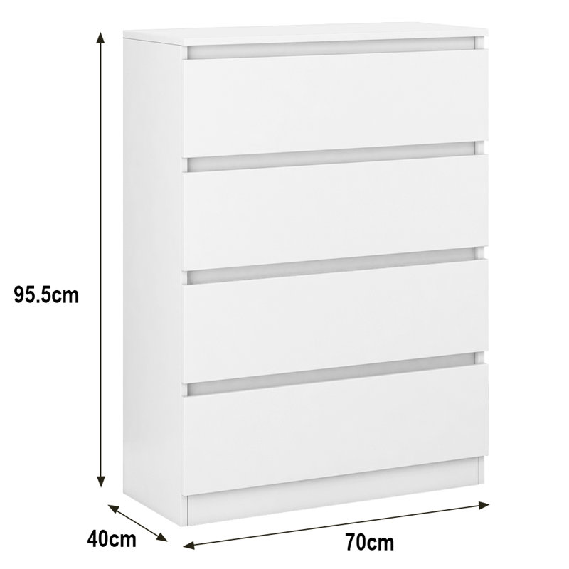 Delone 4 Drawer 70Cm W Chest of Drawers Nightstand Bedside Cabinet, White