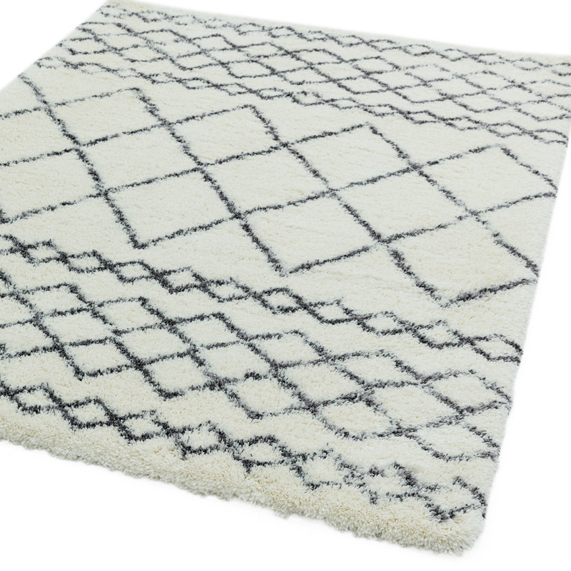 Manilow Tribal Shaggy Cream/Grey Area Rug, Rectangle 160 x 230cm