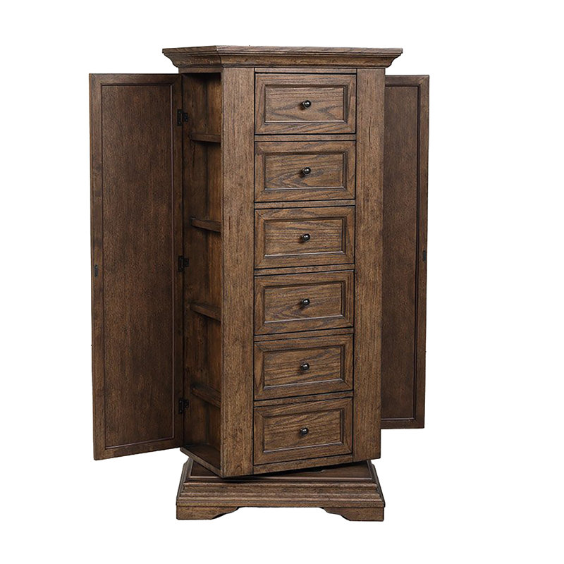 Commode haute pivotante avec miroir Vesy, 6 tiroirs, brun noyer