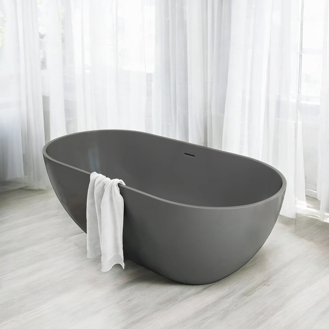 59" x 29.5" Solid Surface Stone Resin Freestanding Soaking Bathtub KISRAIS 