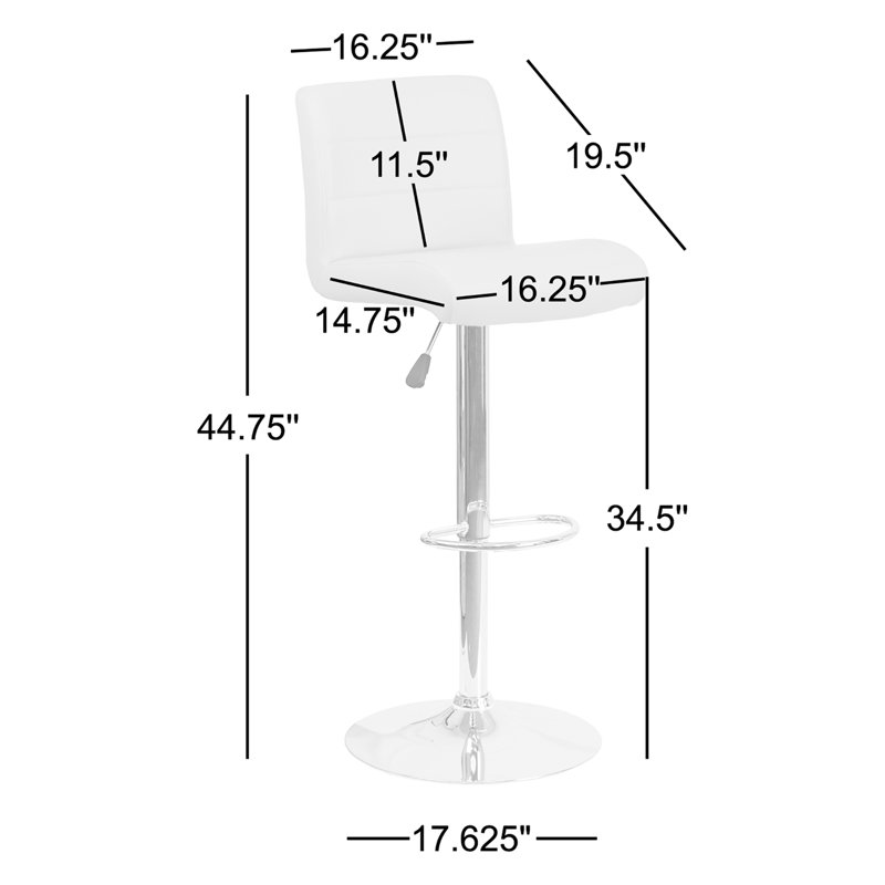 Nusbaum Vinyl Adjustable Height Barstool with Rolled Seat and Chrome Base, White