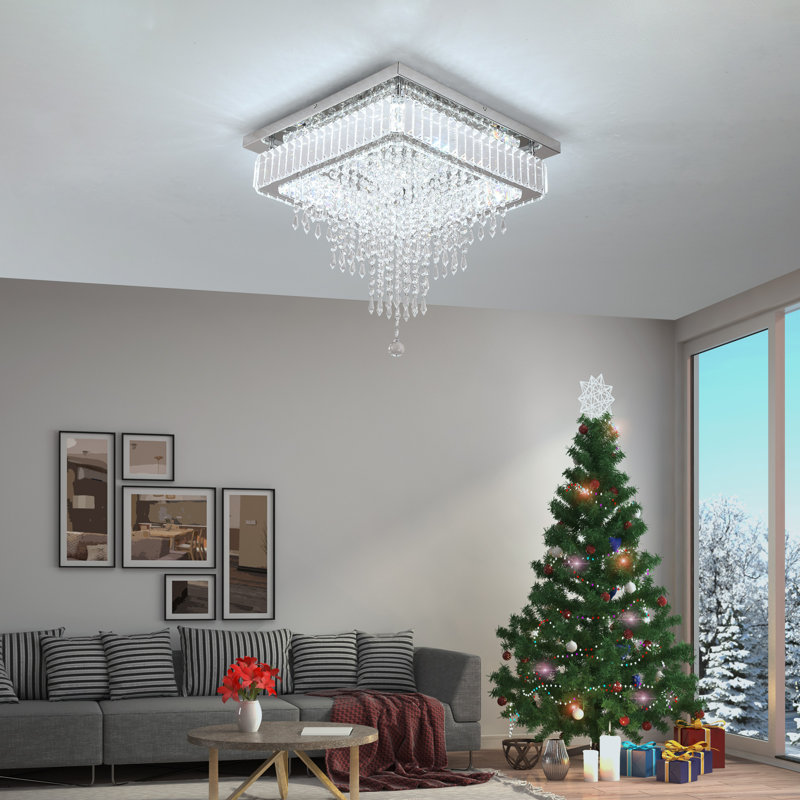 17.71" Cystal Chandeliers LED Chandelier Modern Square Flush Mount Ceiling Light Fixtures For Bedroom Living Room Dining Room Entryway,Cool White Light