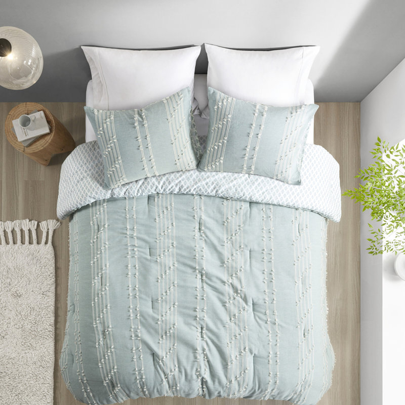 Édredon en coton double / grand - Rayures colorées et tissu luxueux à motif de qualité, Aqua