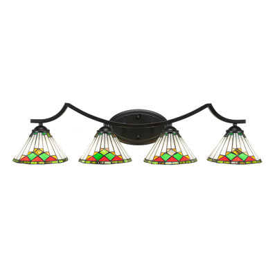 Alissha Zilo 4 Light Bath Bar Shown In Matte Black Finish With 7" Green Sunray Art Glass