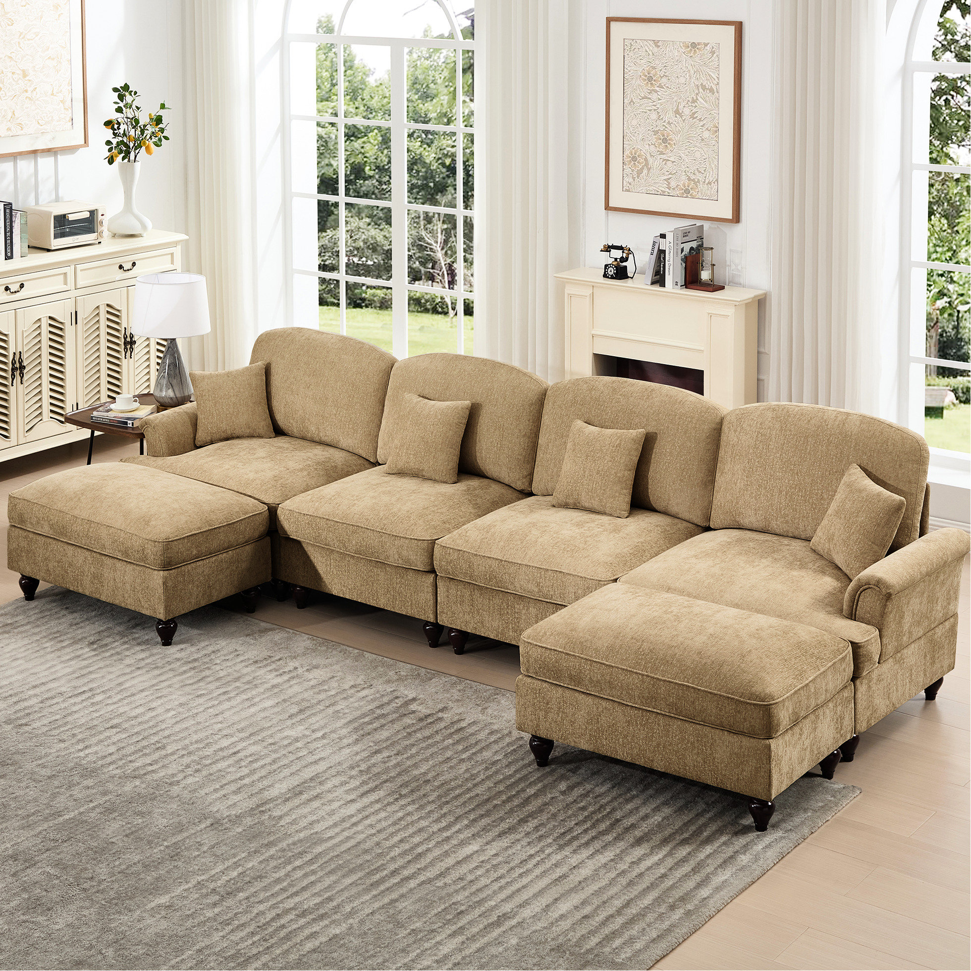 Latitude Run® 4 Seater Cloud In Coffee Chenille With U Shape, Flared ...