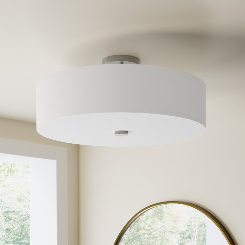 Flaire Fabric Semi Flush Mount, Brushed Nickel, Off-White