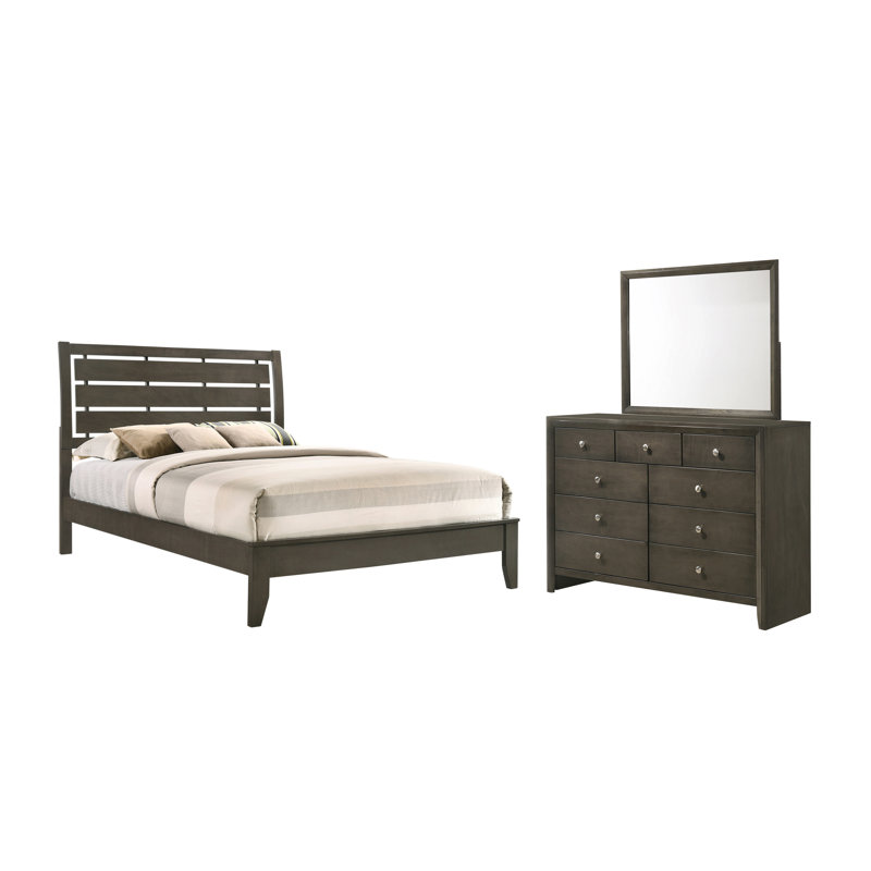 Ensemble de chambre à coucher 3 pièces avec commode et miroir Ardent, Double
