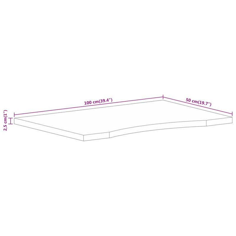 Weissport Solid Wood Table Top, 2.5cm H x 100cm W x 50cm D, Natural