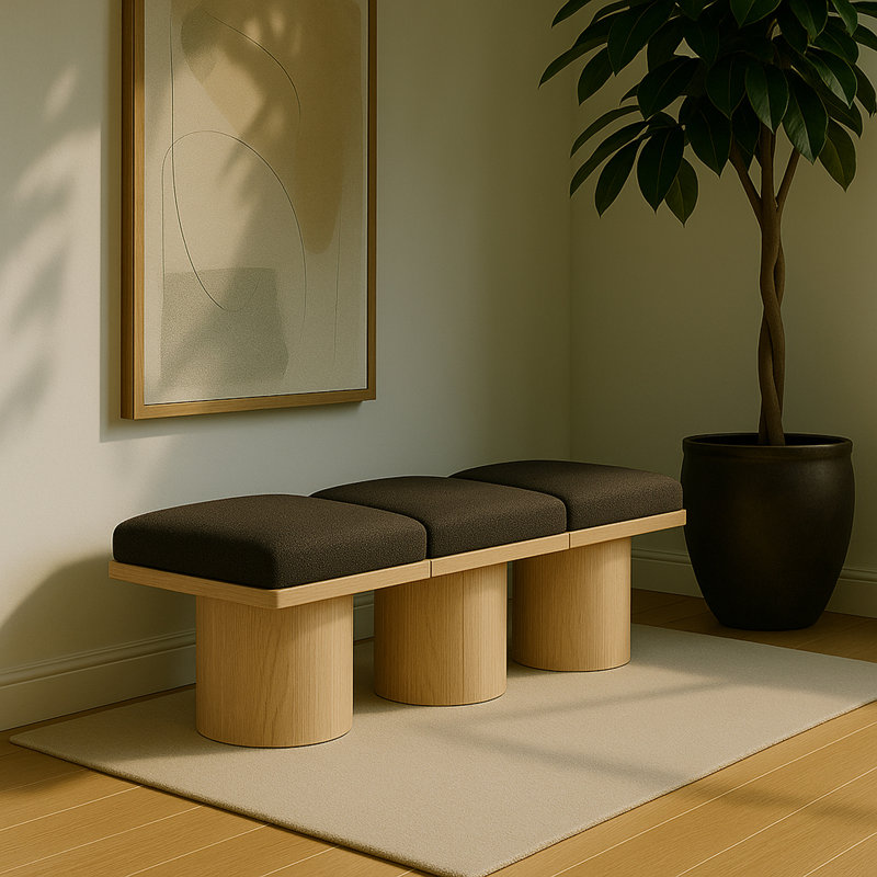 Banc rembourré Husnan, H 17,5 po x l 46,5 po x P 18 po, Naturel, Tissu brun bouclé