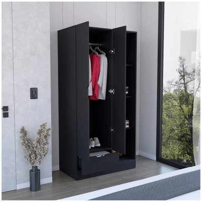 Memphis Wardrobe Armoire with 4-Tier Storage Shelves and 1 Drawer by Latitude Run