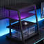Console multimédia avec multiprise intégrée et lumières DEL, tour audio réglable avec tablettes de rangement robustes pour équipement stéréo et platines