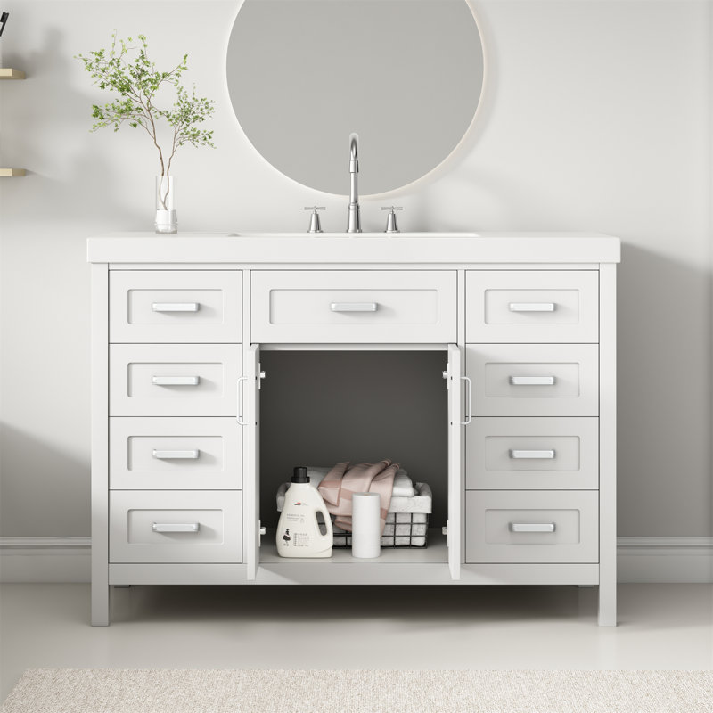 Meuble-lavabo simple autoportant 47 po avec comptoir en résine, portes à fermeture en douceur et tiroirs à fermeture en douceur 47 po