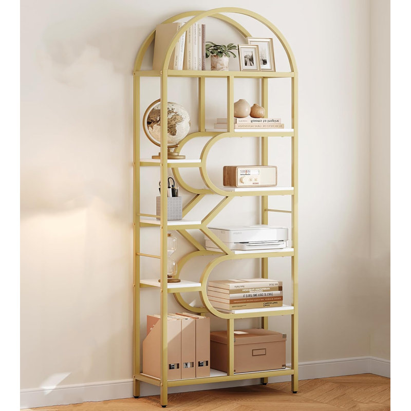 207.5cm H x 76.2cm W Metal Bookcase, White/Gold