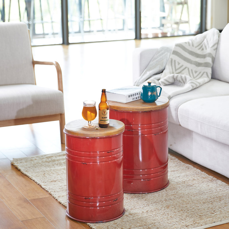 Tables gigognes en bois massif avec rangement Nicky, Rouge