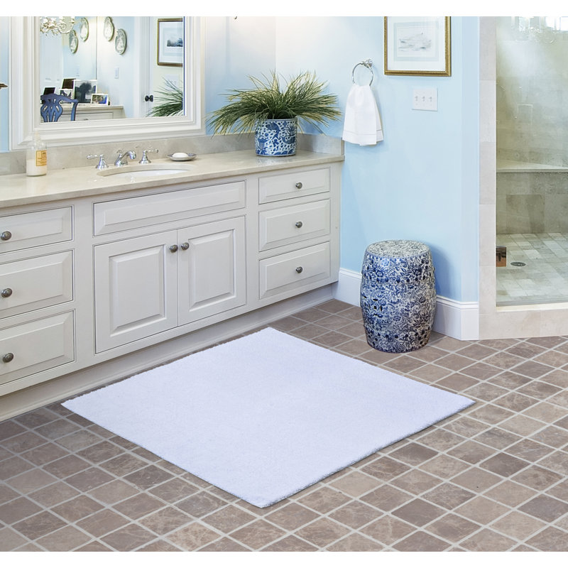 Roanoke Cotton Bath Rug with Non-Slip Backing, 24"W x 24"L, White