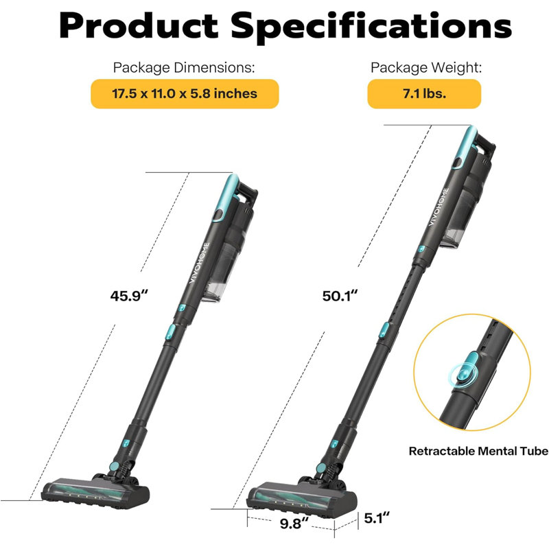 Aspirateur balai sans fil 22,5 Kpa avec 3 modes d'aspiration