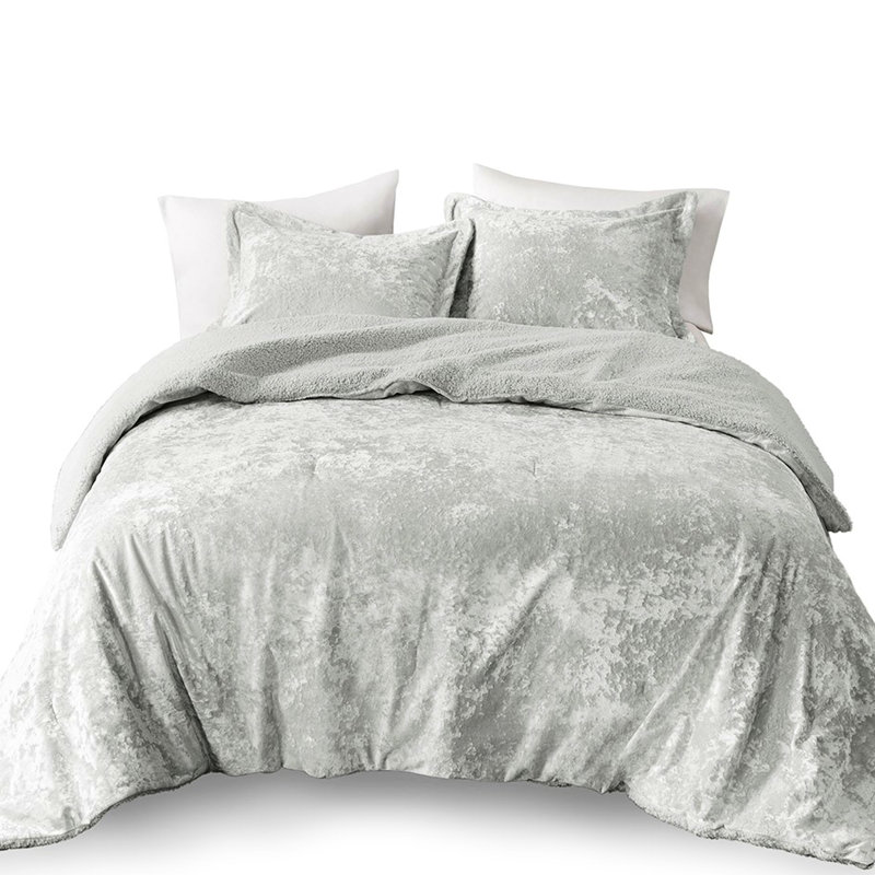 Comforter With Grey Crushed Velvet And Padding For Fluffy Interior