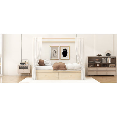 Wooden Canopy Bed With Storage Drawers