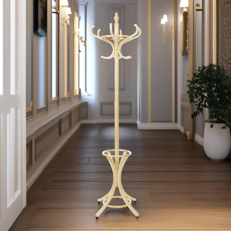 Solid Wooden Coat Stand with 12 Hooks Coat Rack Hat Stand Umbrella Entryway Hallway, Oak