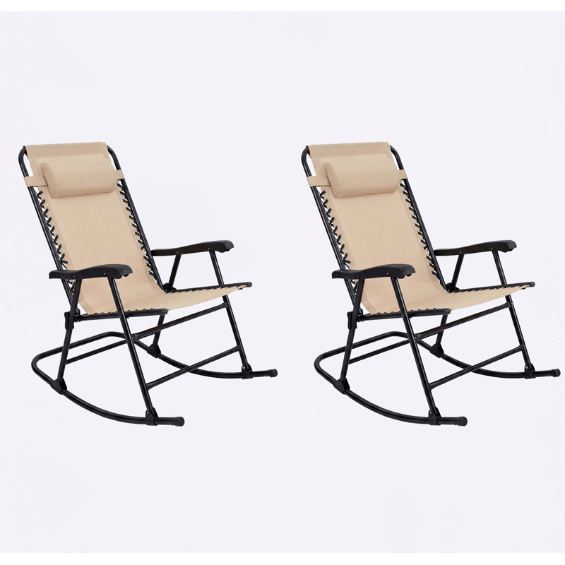 Ensemble de 2 chaises berçantes pliantes pour le patio, Beige