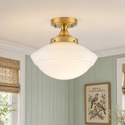 1-Light Milky Glass Schoolhouse Semi Flush Mount
