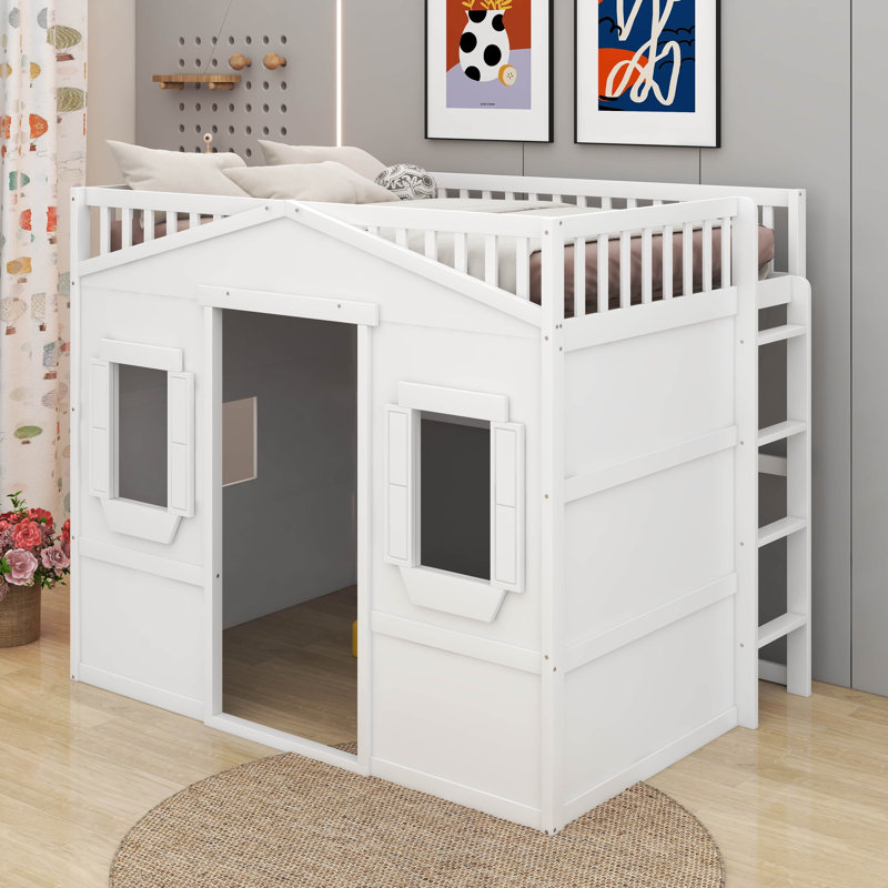Full House Loft Bed With Ladder, White