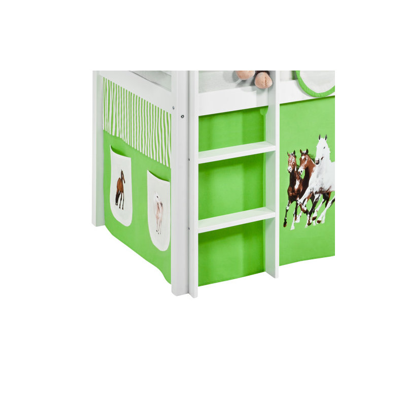 Half-high bed horses with curtain, 90 x 200 cm, Green