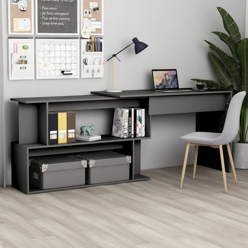 Bureau d'angle en bois d'ingénierie, gris