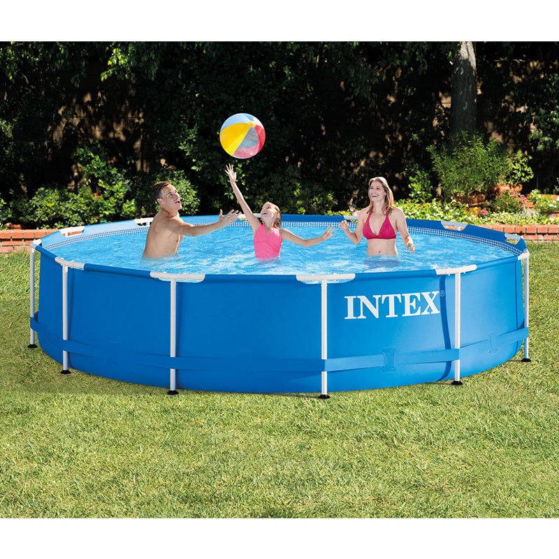 Intex 12 Foot x 30 In. Easy Set and Metal Frame Pool w/ Solar Cover Tarp, Blue