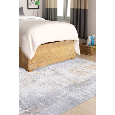 Tapis décoratif rayé gris et beige