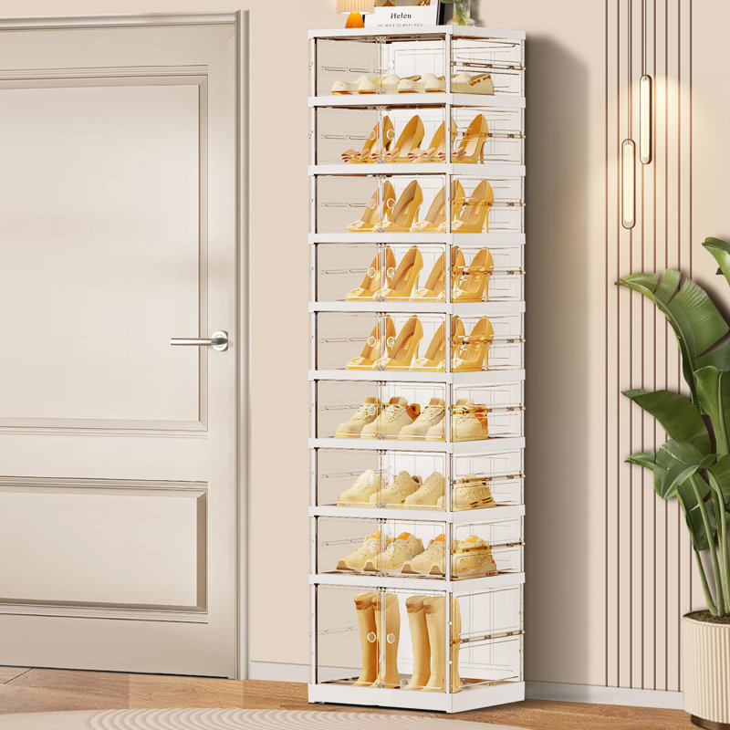 9 Tiers 9-18 Pairs Plastic Stackable Shoe Storage Cabinet For Entryway Easy Assembly, Clear