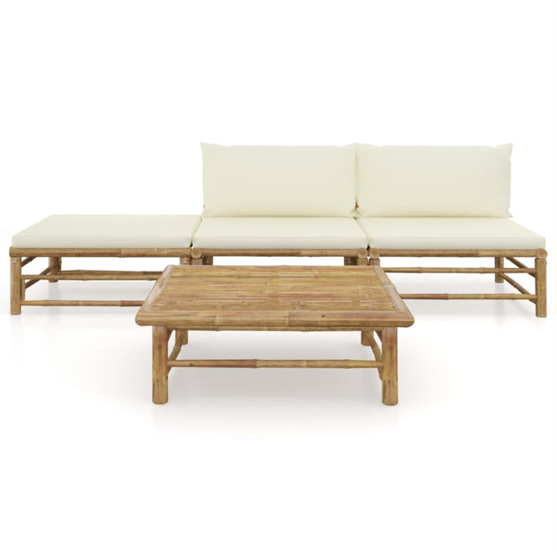 Ensemble de salon de patio 4 pièces avec coussins Kwan, Crème / blanc