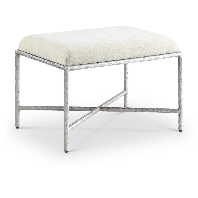 Banc en tissu Iyania Chenille, Tissu chenille crème, Argent argent