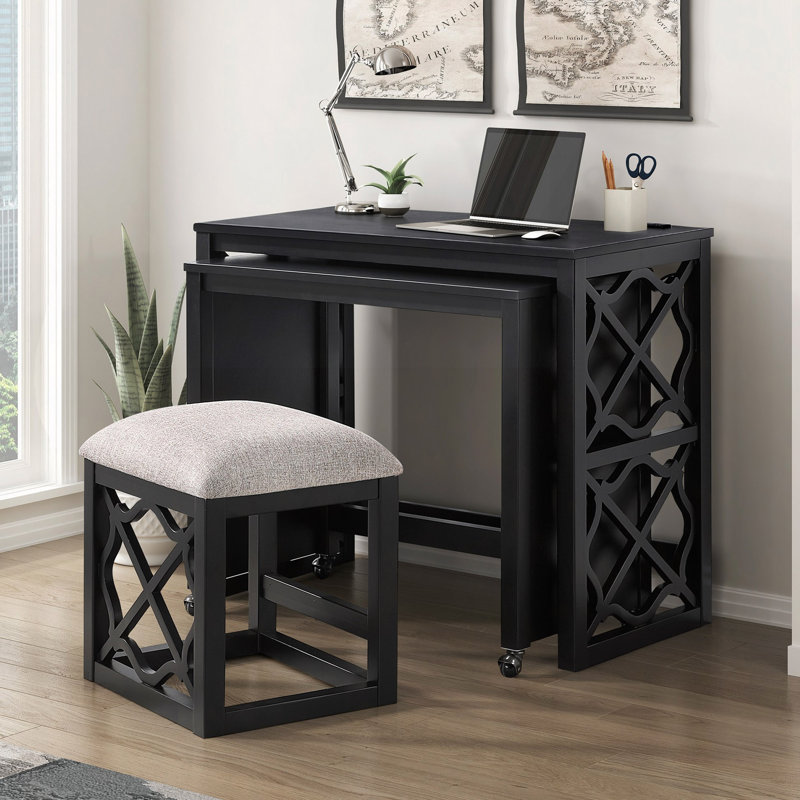 Mackeby's 3-Piece Desks with Stool Set , Black