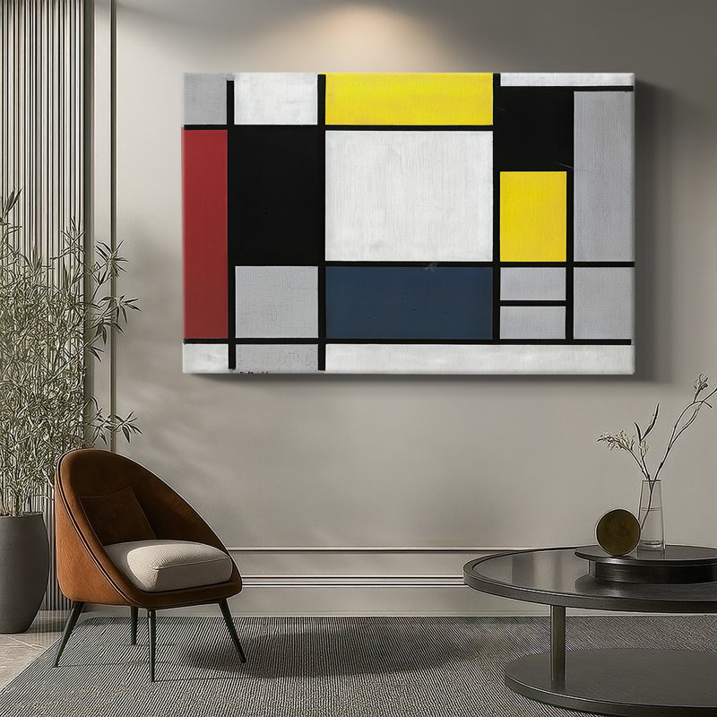 Composition avec grand avion rouge, jaune, noir, gris et bleu - Piet Mondrian - toile tendue avec châssis - 1921, 12 x 18