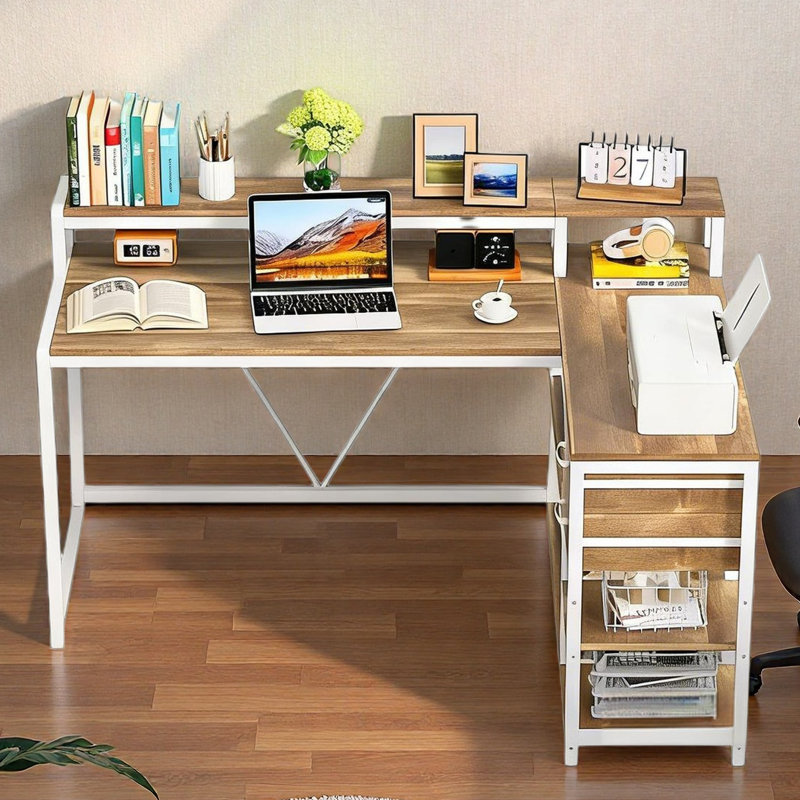 Bureau, bureau en L, bureau d'ordinateur réversible, Chêne