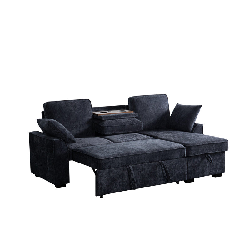 3 - Seat Sectional In Dark Blue Chenille, Featuring Removable Cup Holder Tray, Storage Chaise And Soft Backrests Chenille With Seating Setting