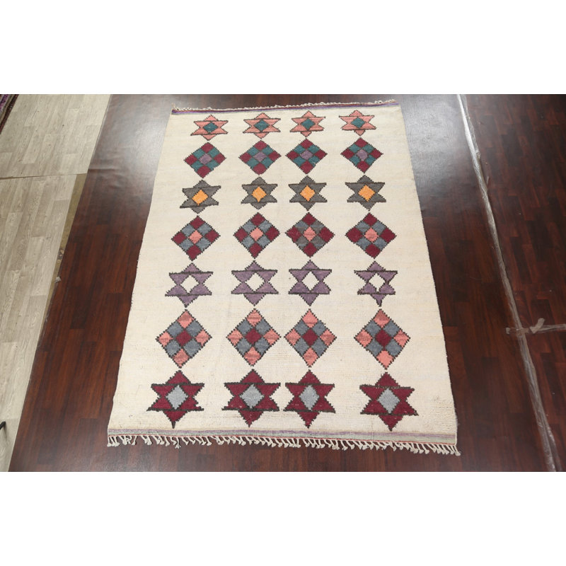 Tapis ivoire noué à la main de conception unique 7 pi 10 po x 10 pi 7 po