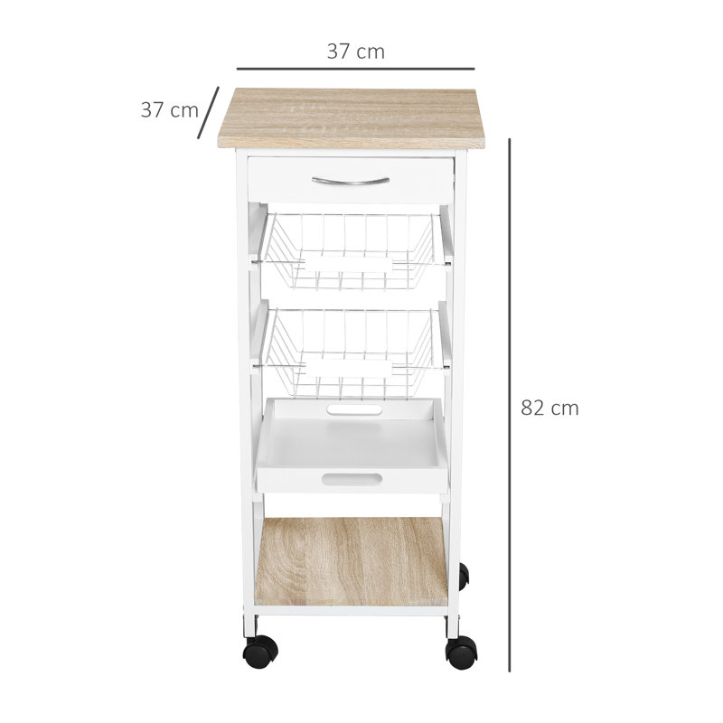 Kirkland Mobile Rolling Kitchen Island Trolley for Home Metal Baskets Tray Shelves
