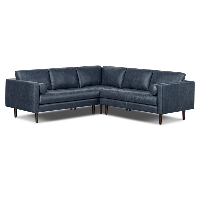 Canapé modulaire en cuir véritable Napa, Cuir véritable bleu nuit