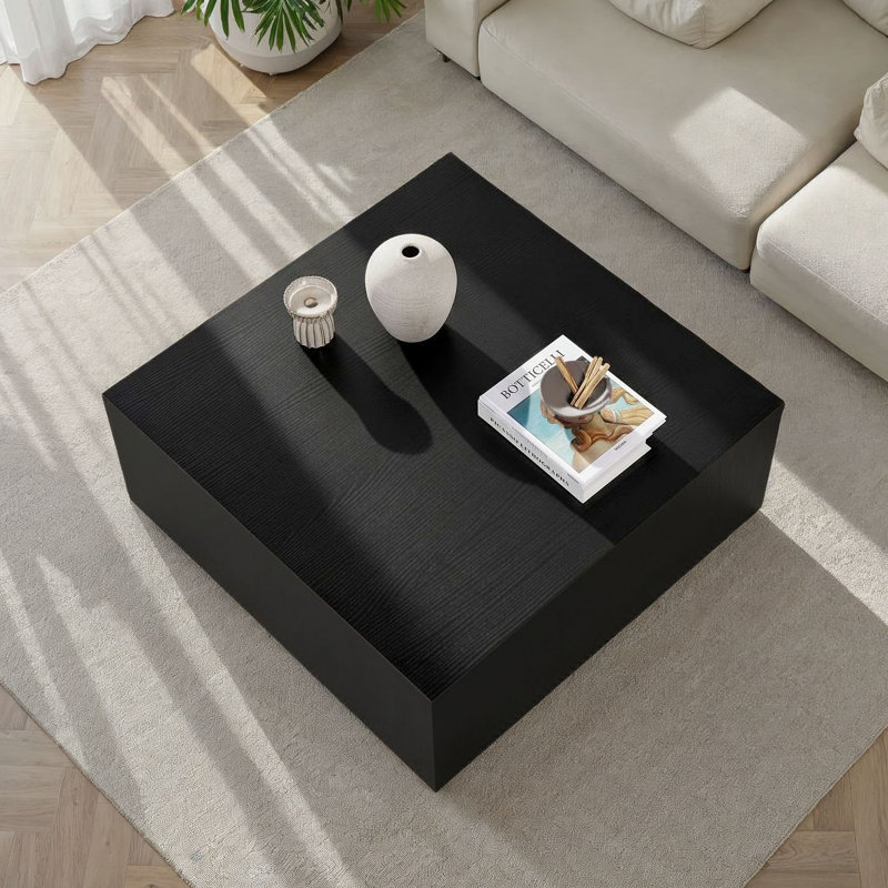 Élégante table basse noire de 35,4 po x 35,4 po x 19,7 po | 100% panneau de fibres à densité moyenne, épaisseur: 0,7 pouce | Design moderne parfait pour les salons et les salons, couleur unie - meubles durables et élégants