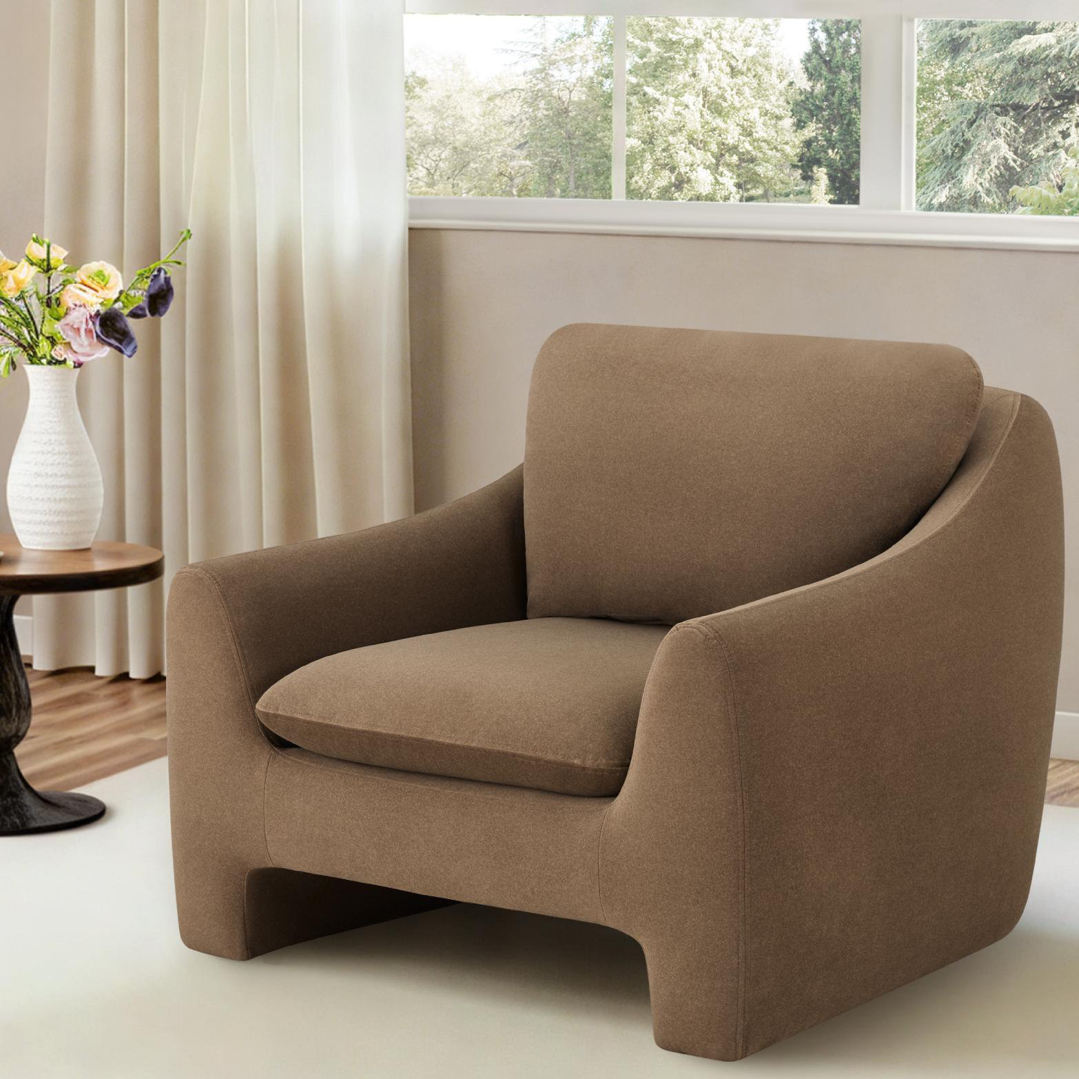 Elodie Rue 42'' Upholstery Modern Armchair, Brown Polyester