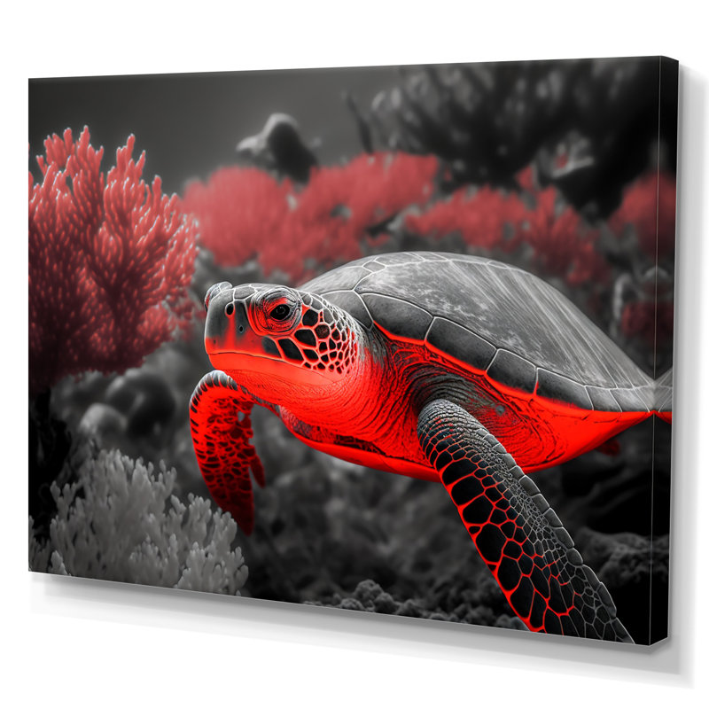 «Black and Red Deep Sea Turtle V», reproduction sur toile, H 30 po x l 40 po x P 1,5 po, Toile tendue