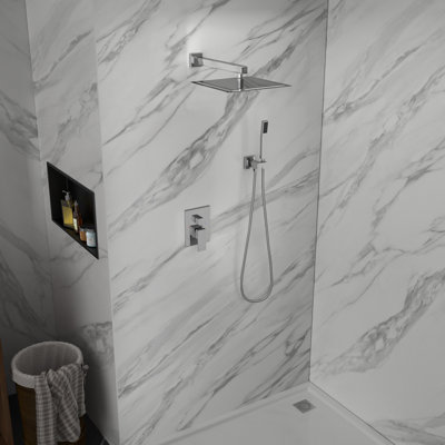 12 Inch Wall Mounted Shower System Rain Mixer Shower Combo Set Square Shower Head with Hand Shower